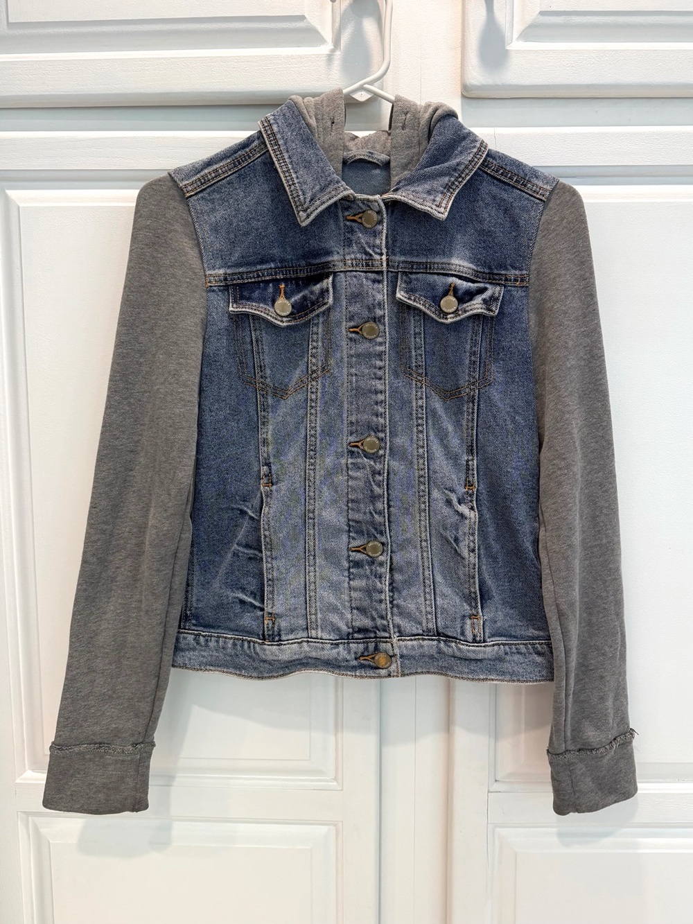 Hollister Womens S Hooded Denim Jacket Button Closure Blue Gray